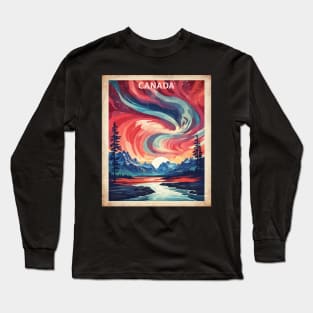 Canadian Landscape Aurora Boreal Vintage Poster Tourism Long Sleeve T-Shirt